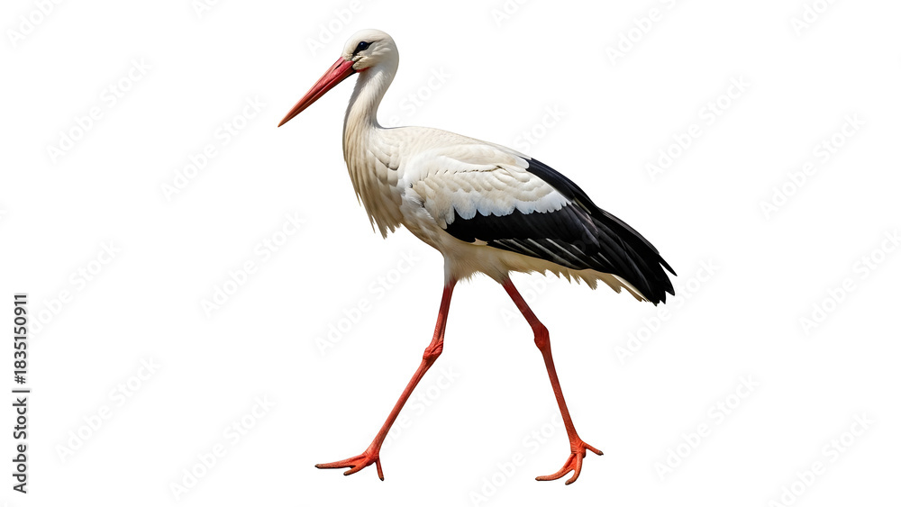 Fototapeta premium Elegant stork walking with its long red legs in a natural