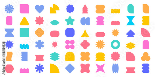 Abstract shape icon set collection in flat style. Brutalist geometric doodle vector illustration on isolated background. Geometry element sign business concept.
