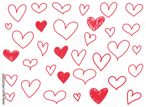 Hand drawn heart sketch icon set collection in flat style. Love doodle vector illustration on isolated background. Valentines day sign business concept.