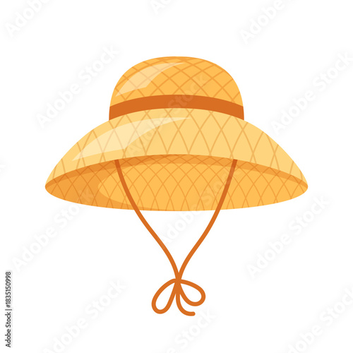 Straw hat icon in flat style. Summer headgear vector illustration on isolated background. Women headwear sign business concept.