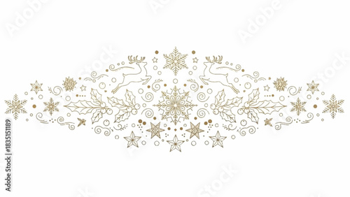 Elegant Golden Christmas and Winter Holiday Decorative Ornament with Snowflakes and Reindeer