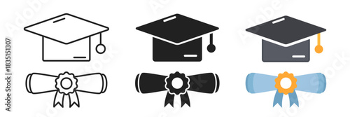 Graduation cap with diploma icon in flat style. Education hat vector illustration on isolated background. Graduate headwear sign business concept.