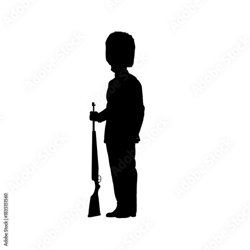Silhouette of british royal guard soldier standing with rifle - vector illustration