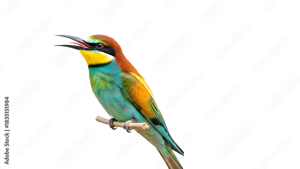 Obraz premium Colorful european beeeater perched on a branch against a stark
