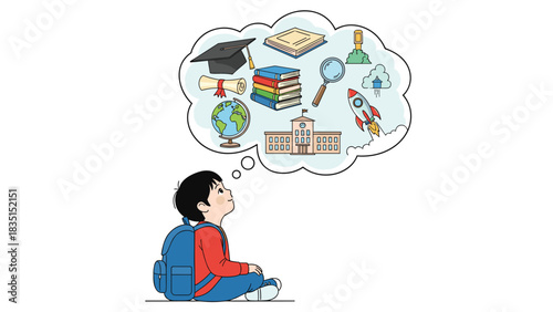 Little boy dreams of future education, envisioning graduation and exciting careers after school, a bright future ahead for the student