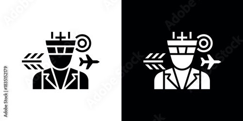 Isolated Person with Transparent Radar, Airport Tower, Film Slate Icon