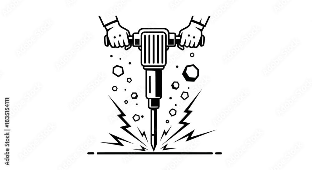 Naklejka premium Jackhammer Icon – Construction Demolition Drill Tool Silhouette Illustration