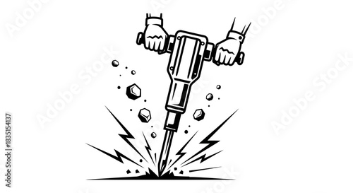 Jackhammer Icon – Construction Demolition Drill Tool Silhouette Illustration
