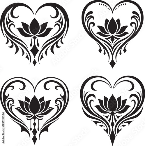 Tribal lotus heart tattoo vector illustration