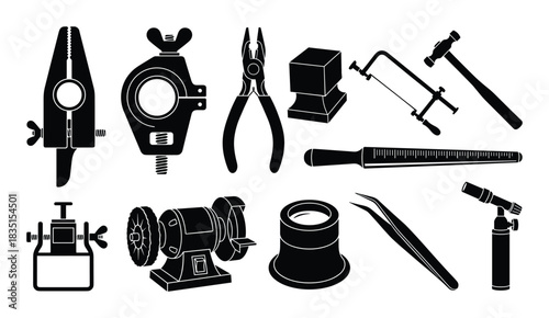 Jewelry crafting tools; repair equipment; goldsmith instruments; silversmith supplies; workshop essentials; artisan kit