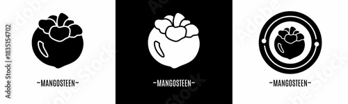 Mangosteen logo set. Collection of black logos. Stock vector.