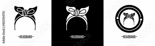 Headband logo set. Collection of black and white logos. Stock vector.