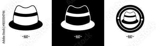 Hat logo set. Collection of black and white logos. Stock vector.