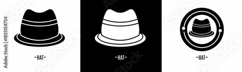 Hat logo set. Collection of black and white logos. Stock vector.