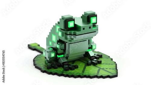 Cool pixelated frog sitting on a leaf ready for your next tech or gaming design project