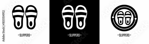 Slippers logo set. Collection of black and white logos. Stock vector.