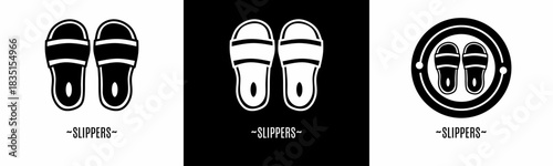 Slippers logo set. Collection of black and white logos. Stock vector.