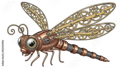 Elegant steampunk dragonfly with intricate gear wings for creative designs and projects