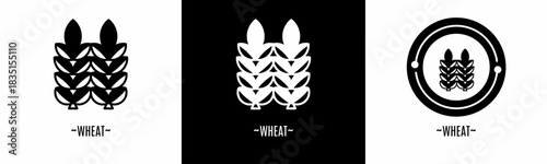 Wheat logo set. Collection of black and white logos. Stock vector.