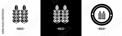 Wheat logo set. Collection of black and white logos. Stock vector.