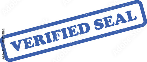 Blue verified seal rectangular stamp with textured edges on white background
