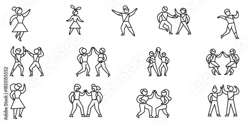 Diverse Group Dynamics Pictogram Set Celebrating Unity, Collaboration, and Teamwork Through Line Art Vector Icons for Social Interaction design.  