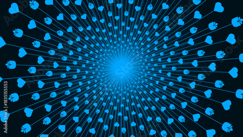 Cyan heart and flower radial burst pattern background