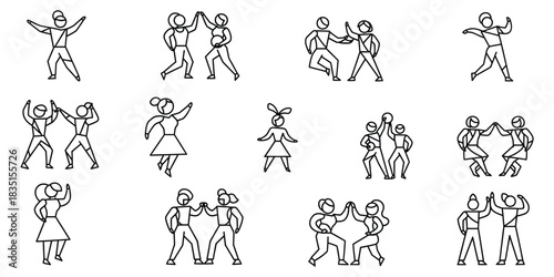 Dynamic People Collaboration Assortment Group Coordination Illustration. Diverse Human Interaction Lineup Cheerful Teamwork Outline Energetic Solidarity Figures elements. 