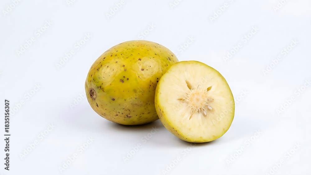 Fototapeta premium Fresh yellow lemon whole and slice isolated on white background