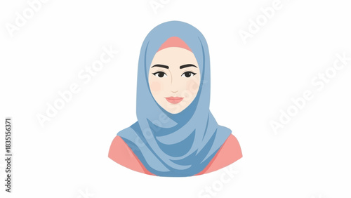 Beautiful Muslim woman wearing a blue hijab headscarf portrait.