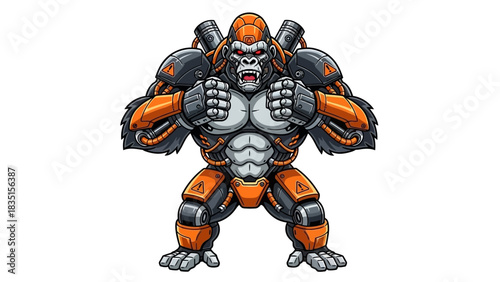Ferocious robotic gorilla, ready for battle, a symbol of cutting-edge technology