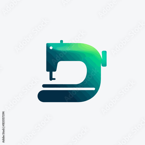 Modern sewing machine icon with green and blue gradient. Vector illustration for fashion, tailor, craft, and hobby projects.