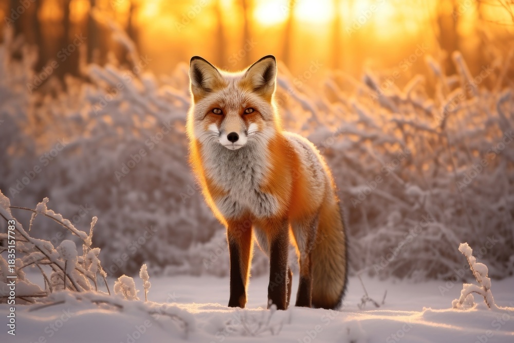 Naklejka premium Red fox wildlife standing animal.