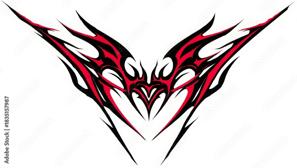 Fototapeta premium Aggressive racing tattoo, Abstract red tribal wings design on white background