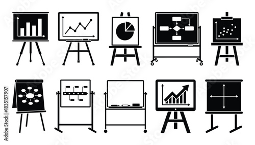 Presentation boards charts and diagrams. Business analysis and data visualization. Marketing and education.