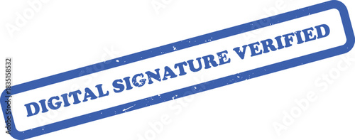 Digital Signature Verified Blue Stamp Effect with Rounded Corners on White Backdrop