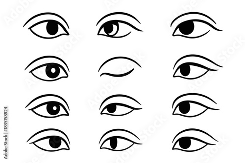 examples of different shapes and styles of anime/manga eyes.