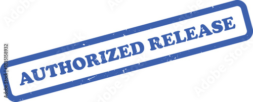 Distressed Blue Authorized Release Rubber Stamp on White Background