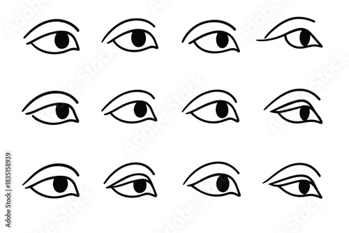 a sequence of eye drawings  in a minimalist outline style