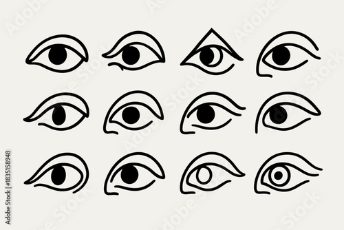 a sequence of eye drawings  in a minimalist outline style