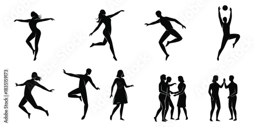 Silhouette People Dancing Icon Symbol. Pictogram Celebration Art Form Black Vector Illustration. Celebration Art Form Black elements. 