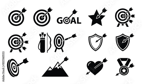 Target icons for goal, aim, success, achievement, and business objective. Vector symbols.