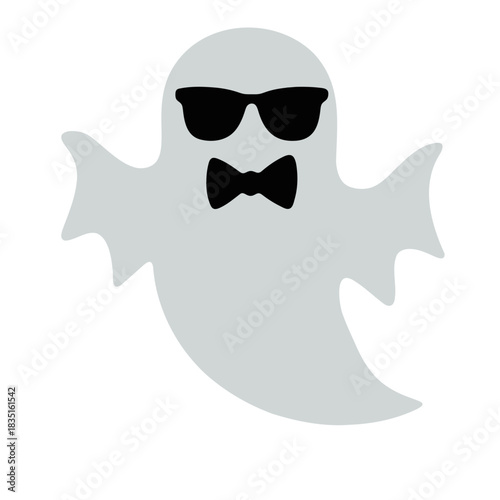A cartoon ghost wearing sunglasses and a bow tie for halloween party decoration design element vector