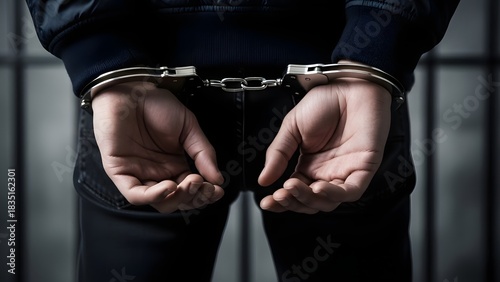 Arrest and Detention Concept: Man in Handcuffs Behind Bars