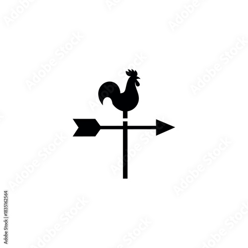 Black Silhouette of a Rooster Weather Vane.