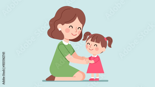 A loving mother tenderly holding her happy little daughter's hands, a beautiful illustration of family connection and care