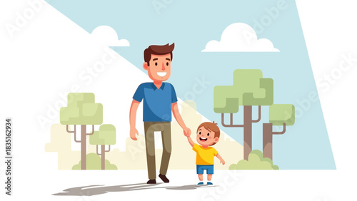 Father and Son Walking Hand in Hand A Heartwarming Bond in Nature's Embrace