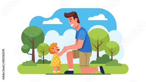 Happy Father and Daughter Enjoying Joyful Quality Time Together Outdoors in a Lush Green Park Scene Illustrating Family Love and Childhood Innocence