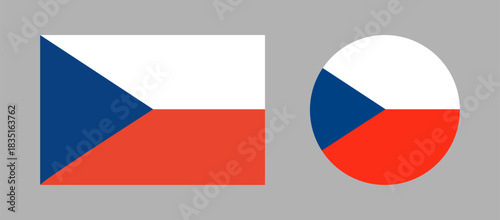 Flag of Czech Republic rectangle, circle icons. National Czech Republic round, rectangular flag buttons set.