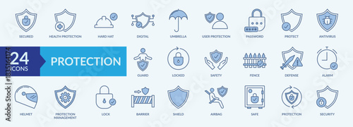 Protection icon collection set with password, safety, user protection, defense, alarm
